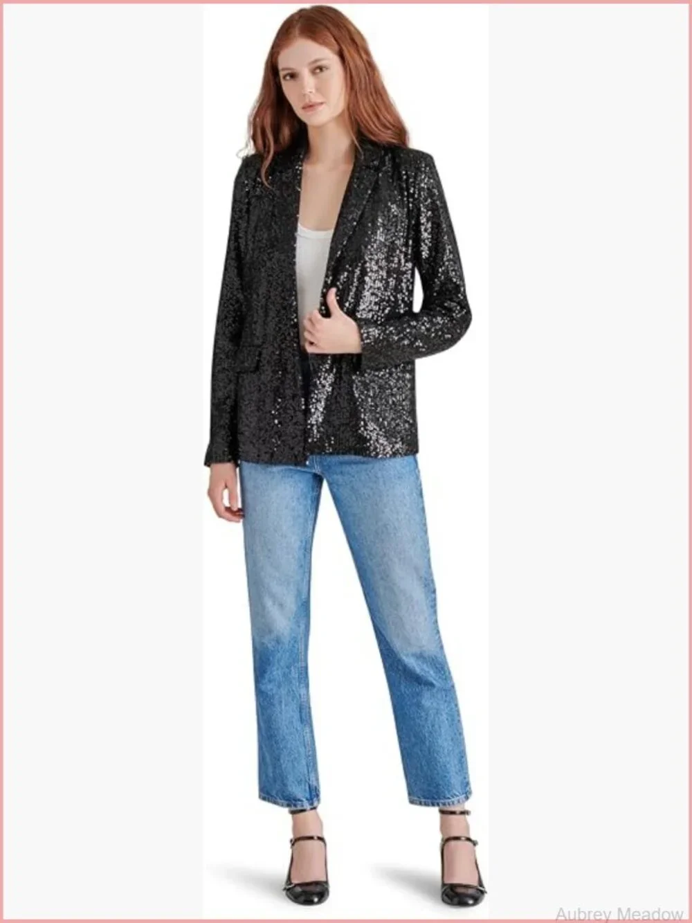 Sequin Blazer Loose Fit Notched Collar Long Sleeve